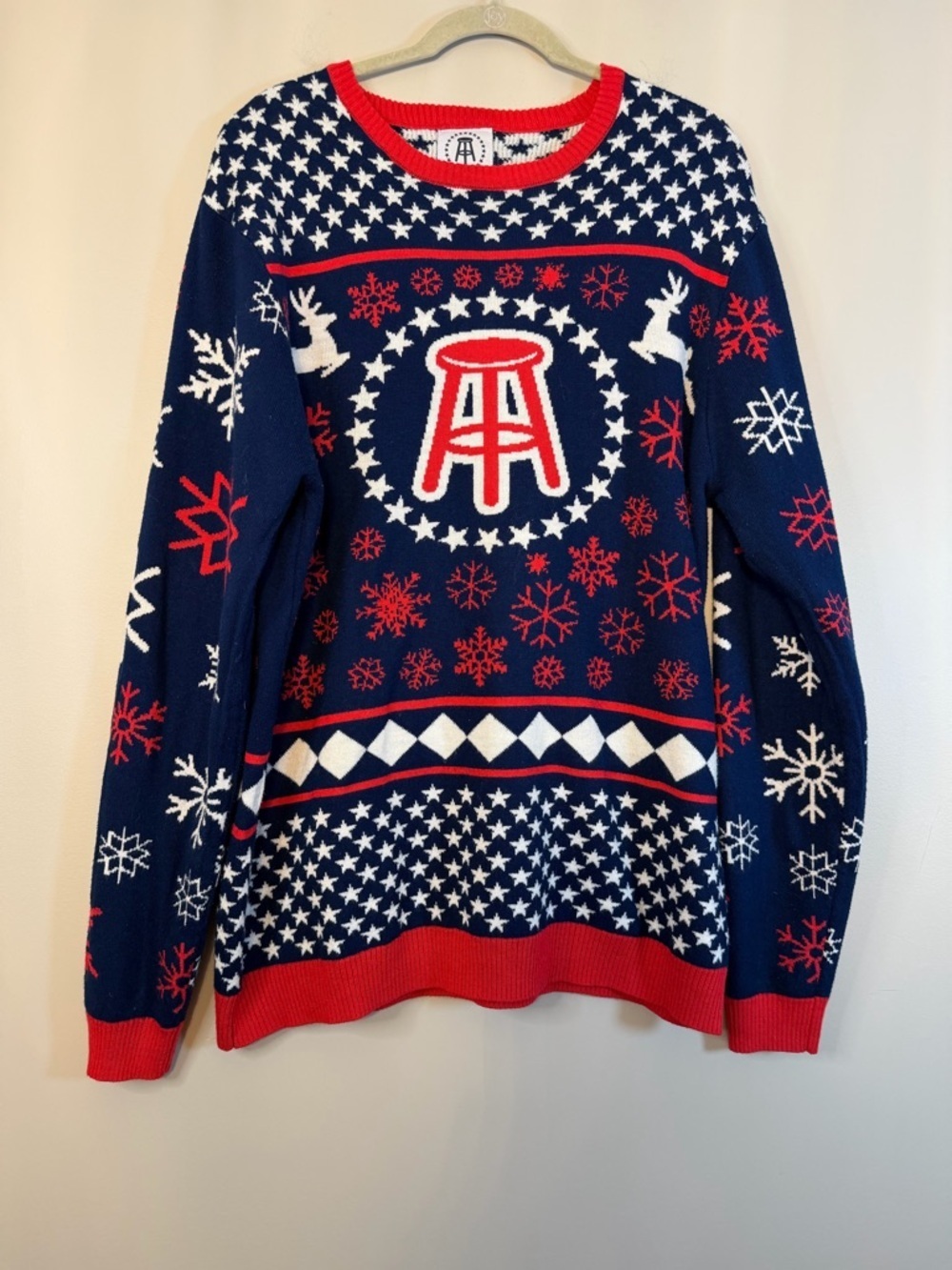 Barstool Navy Red White Crewneck Holiday Sweater for Men